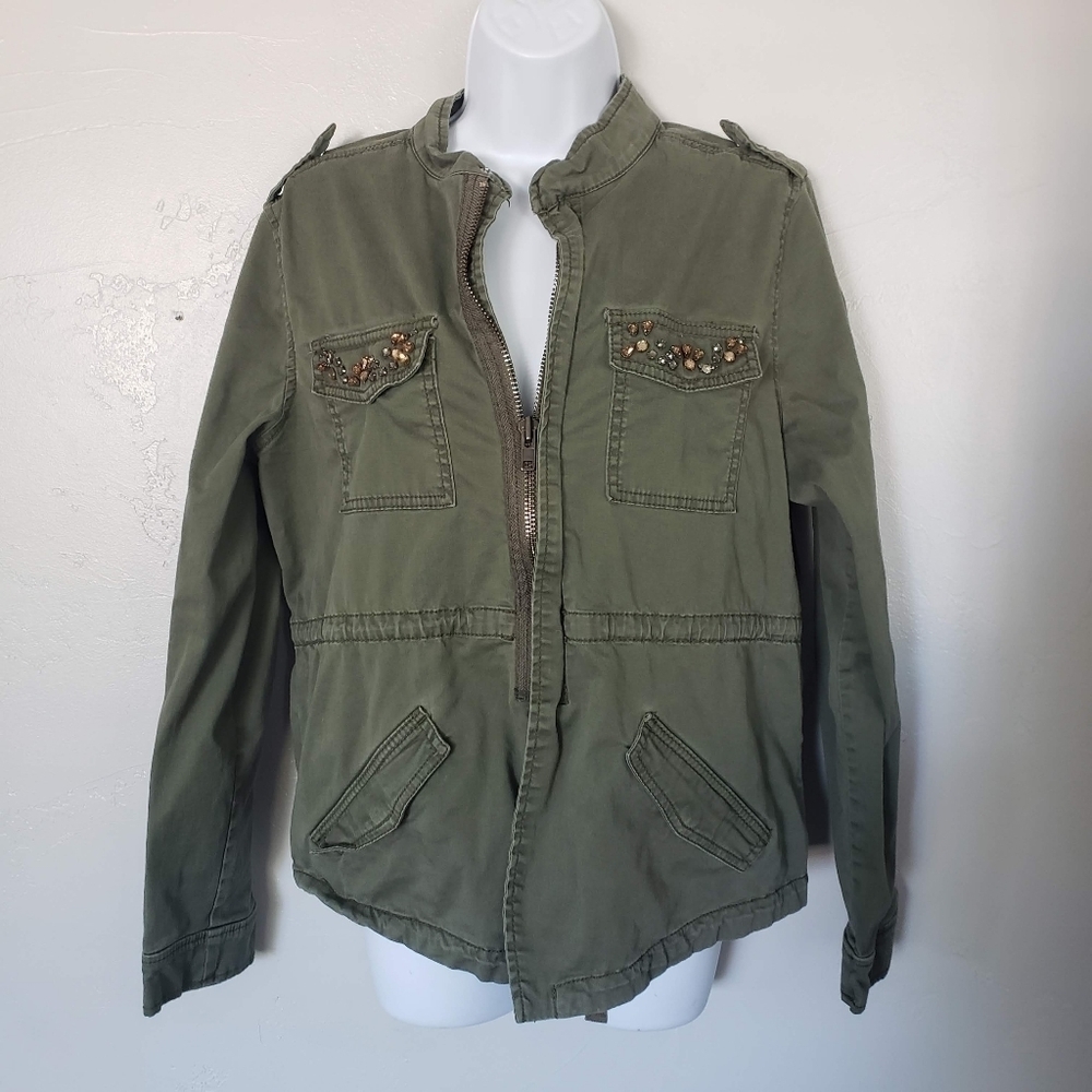 Nine West Vintage America Collection Large Olive Green Jacket Gem Pockets
